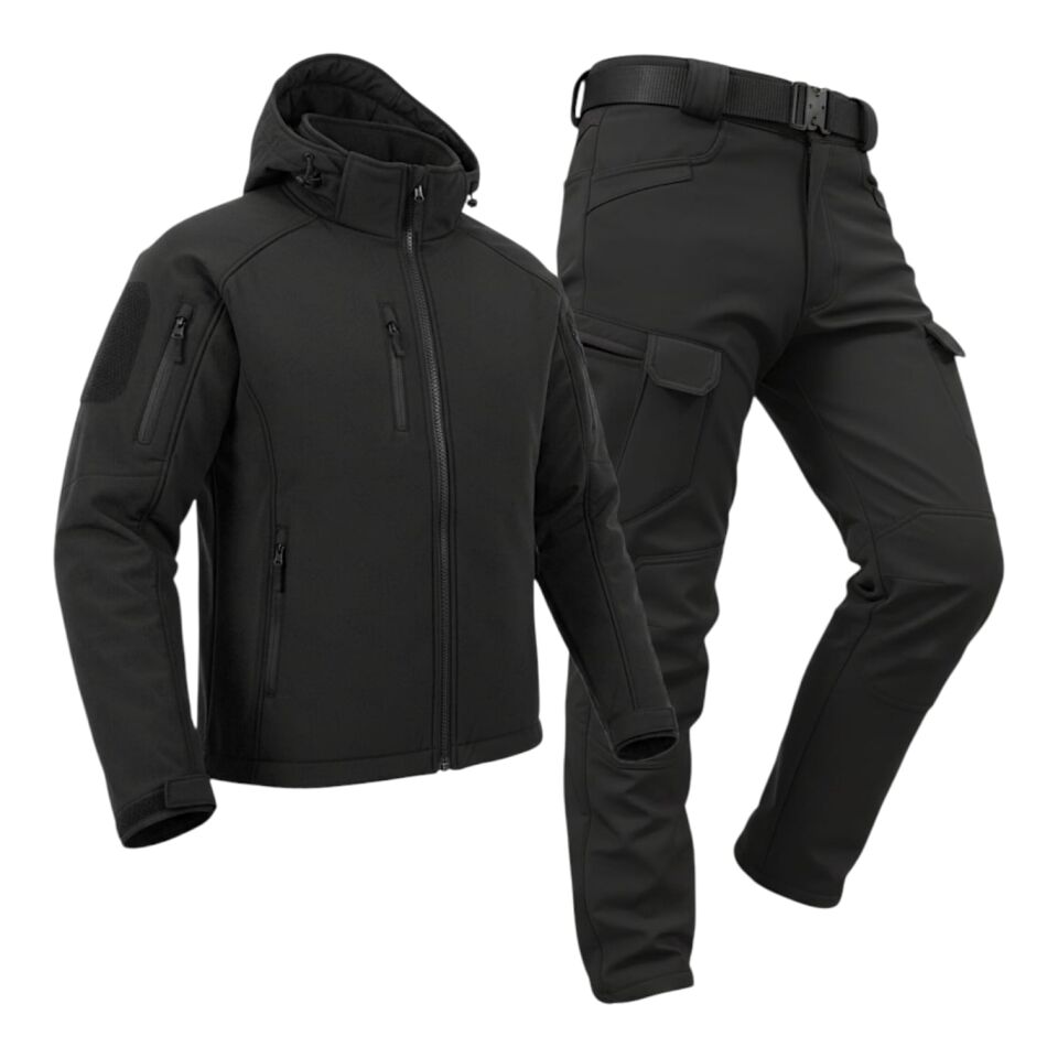 ATS Softjel Takım (Mont + Pantolon) – Su ve Soğuk Geçirmez, İçi Polarlı Taktik Kombin SİYAH - XXL