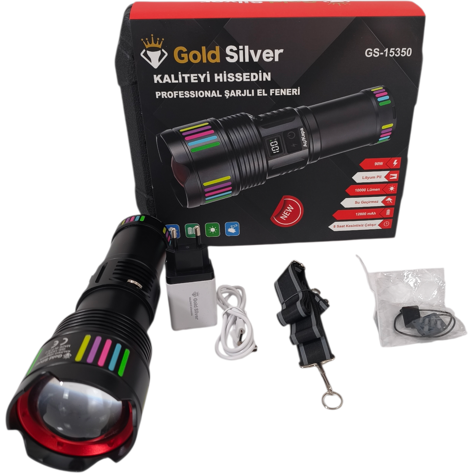 Gold Silver GS-15350 Profesyonel Şarjlı El Feneri – Kompakt Güç, Yüksek Performans