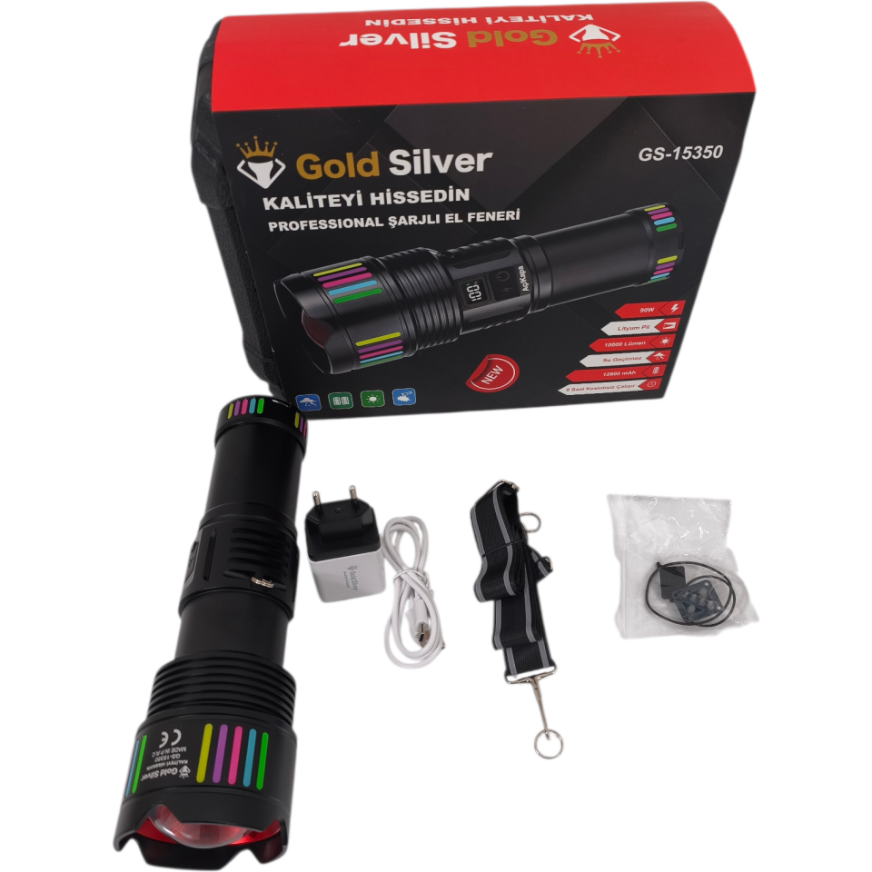 Gold Silver GS-15350 Profesyonel Şarjlı El Feneri – Kompakt Güç, Yüksek Performans