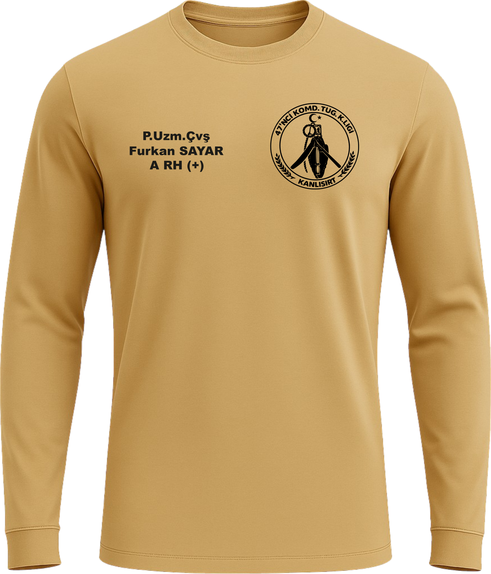 Kanlı Sırt 47 Komando Alayı Sürgülay Baskılı Tişört – Uzun Kollu Taktik Askeri Tişört