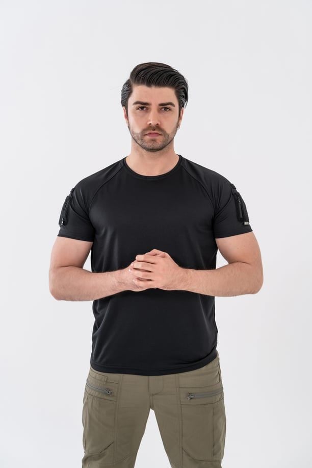 Bikatex Tactical Taktik Tişört Yuvarlak Bisiklet Yaka Tişört Outdoor T-Shirt (Siyah) - 801