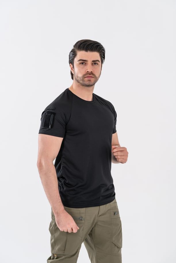Bikatex Tactical Taktik Tişört Yuvarlak Bisiklet Yaka Tişört Outdoor T-Shirt (Siyah) - 801
