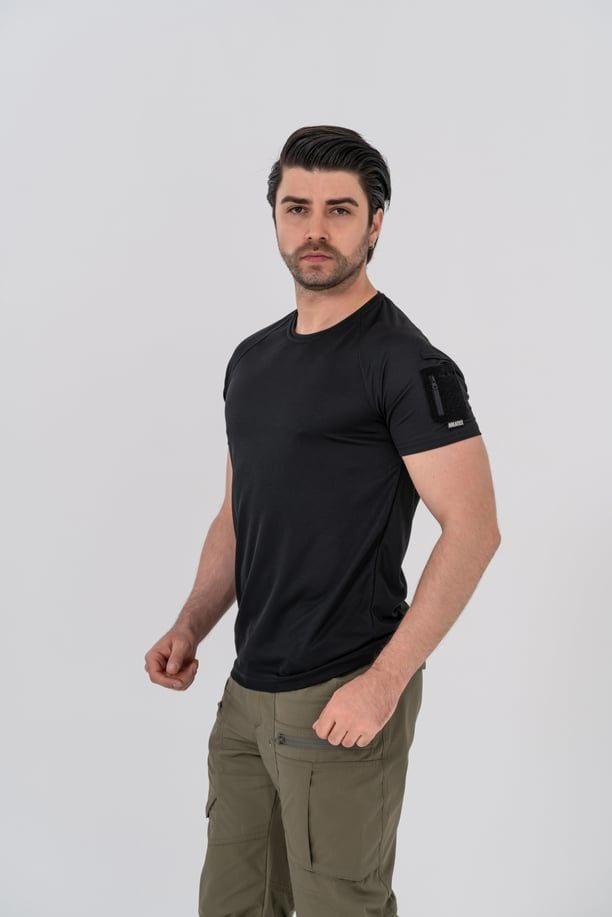 Bikatex Tactical Taktik Tişört Yuvarlak Bisiklet Yaka Tişört Outdoor T-Shirt (Siyah) - 801