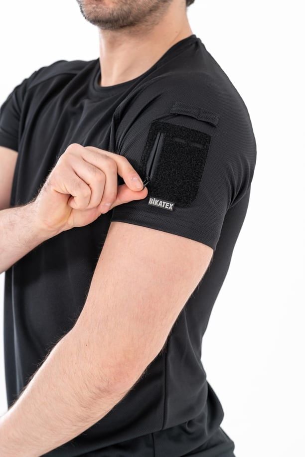 Bikatex Tactical Taktik Tişört Yuvarlak Bisiklet Yaka Tişört Outdoor T-Shirt (Siyah) - 801