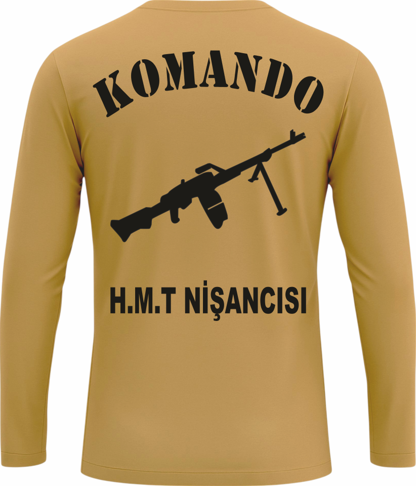 Komando H.M.T Nişancısı Baskılı Askeri Uzun Kollu Tişört – Taktik Outdoor Erkek Tişört