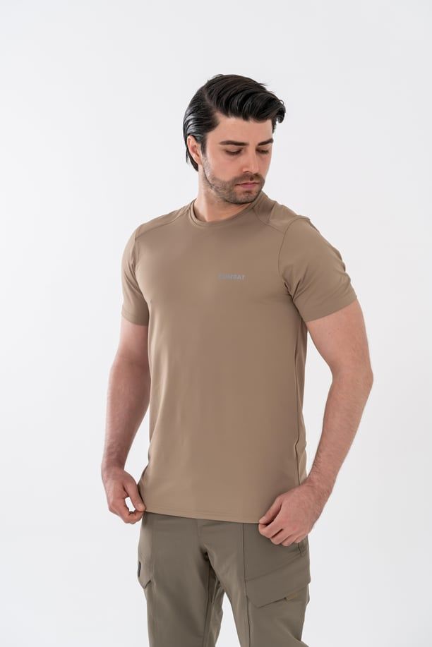 Combat Tactical Outdoor Tişört Günlük Sıfır Yaka Sporcu Erkek Tişörtü T-Shirf - 807 SJY L - BEJ