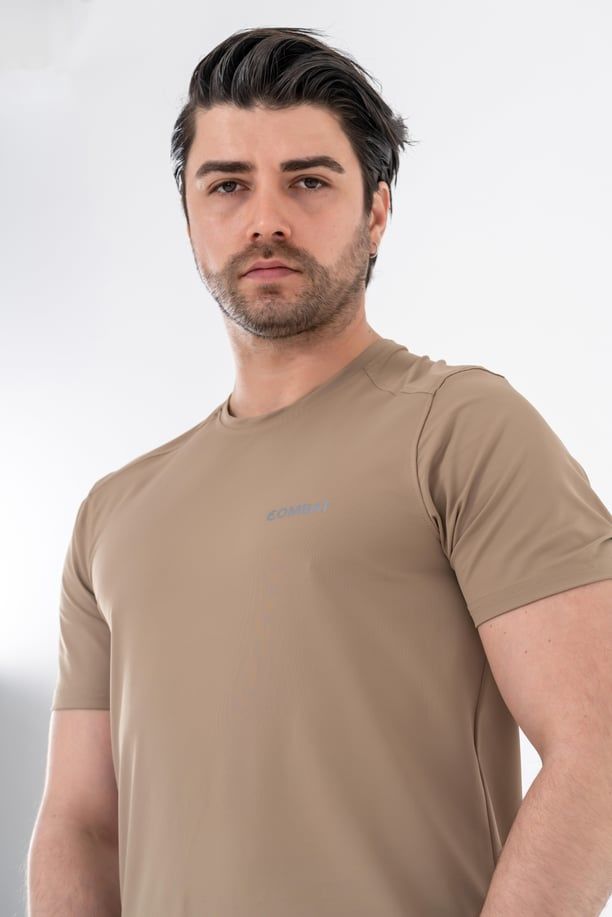 Combat Tactical Outdoor Tişört Günlük Sıfır Yaka Sporcu Erkek Tişörtü T-Shirf - 807 SJY L - BEJ