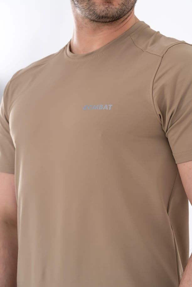 Combat Tactical Outdoor Tişört Günlük Sıfır Yaka Sporcu Erkek Tişörtü T-Shirf - 807 SJY BEJ - XXL