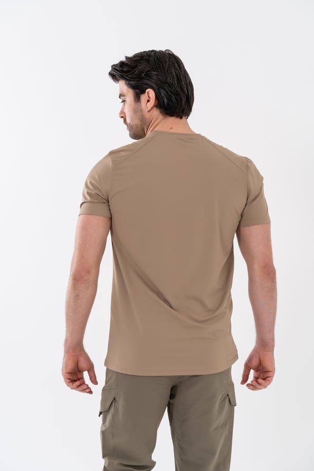 Combat Tactical Outdoor Tişört Günlük Sıfır Yaka Sporcu Erkek Tişörtü T-Shirf - 807 SJY BEJ - XXL