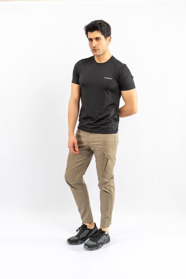 Combat Tactical Outdoor Tişört Günlük Sıfır Yaka Sporcu Erkek Tişörtü T-Shirf - 807 SJY SİYAH - XXL