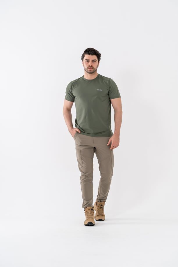 Combat Tactical Outdoor Tişört Günlük Sıfır Yaka Sporcu Erkek Tişörtü T-Shirf - 807 SJY HAKİ - L