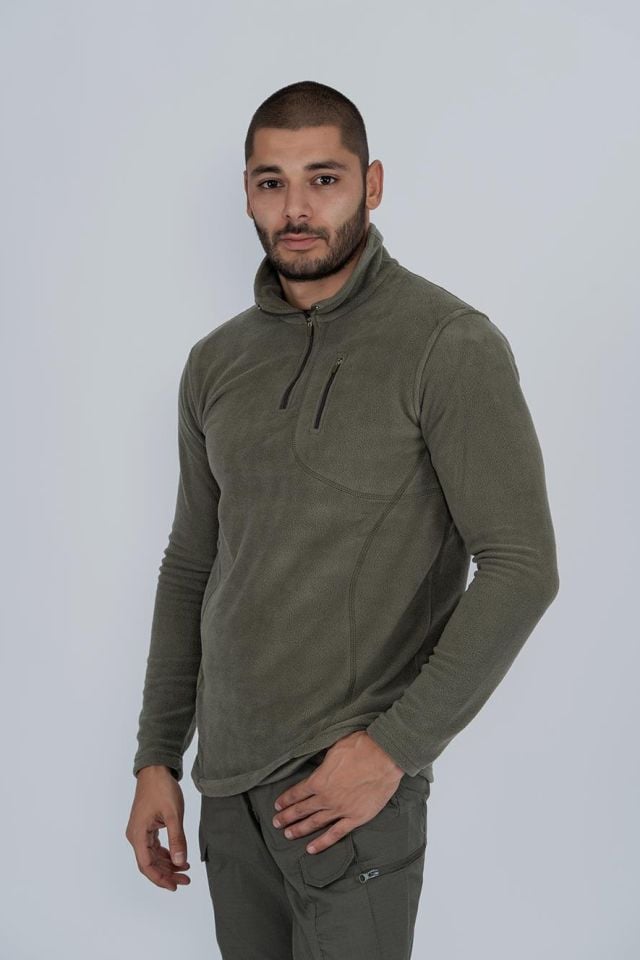 Bikatex Taktik Yarım Fermuarlı Sweatshırt Polar Anti Pilling Fit Dik Yaka Polar - 903 HAKİ - S