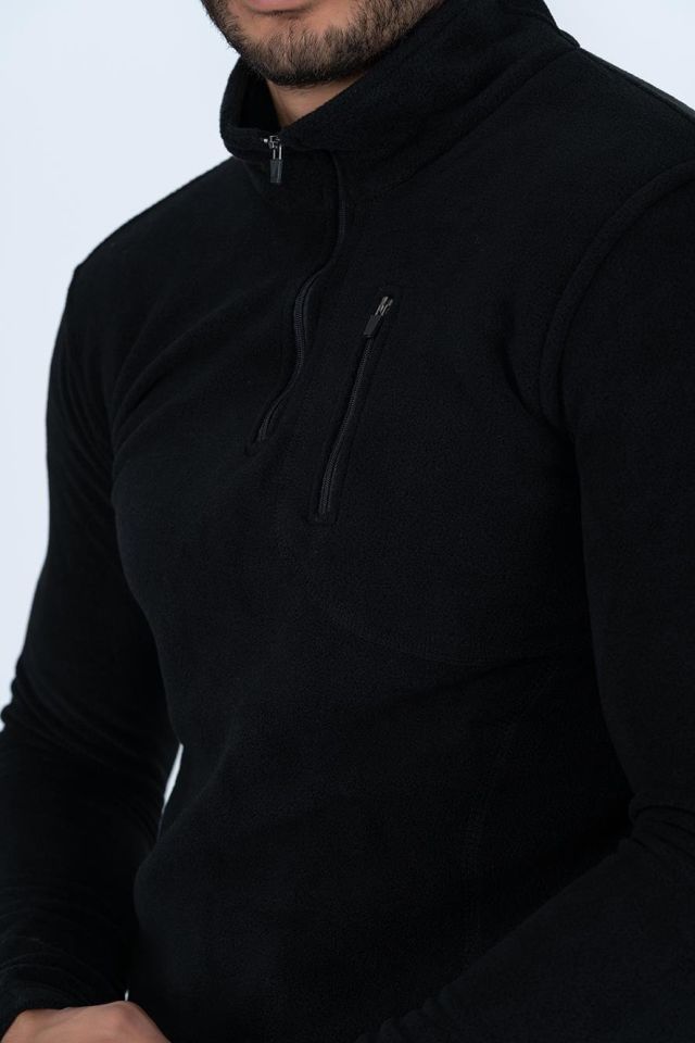Bikatex Taktik Yarım Fermuarlı Sweatshırt Polar Anti Pilling Fit Dik Yaka Polar - 903 SİYAH - S