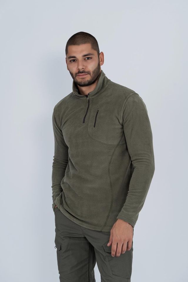 Bikatex Taktik Yarım Fermuarlı Sweatshırt Polar Anti Pilling Fit Dik Yaka Polar - 903 HAKİ - M