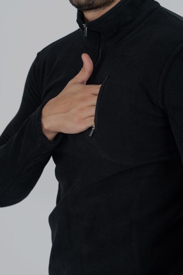Bikatex Taktik Yarım Fermuarlı Sweatshırt Polar Anti Pilling Fit Dik Yaka Polar - 903 SİYAH - S