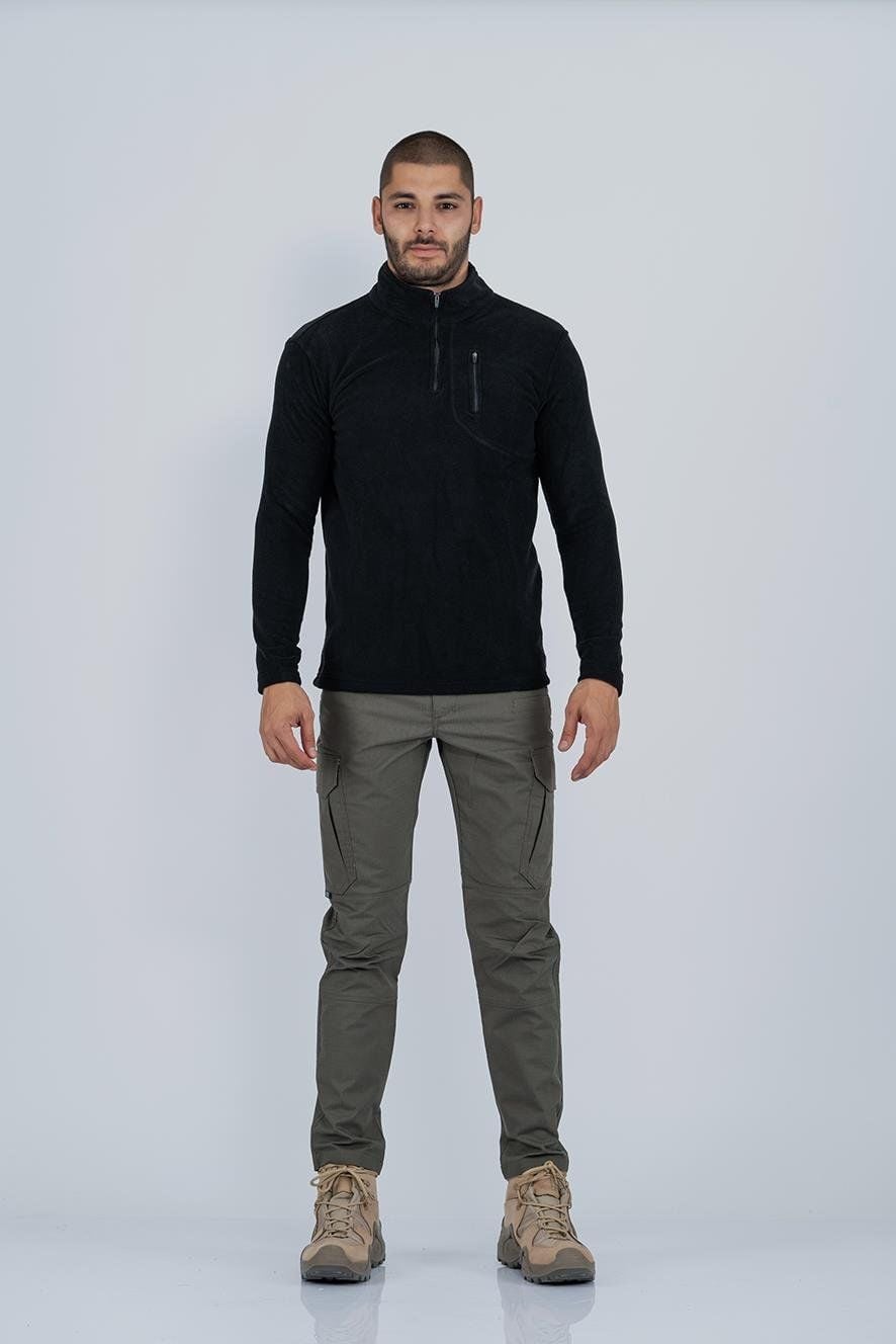 Bikatex Taktik Yarım Fermuarlı Sweatshırt Polar Anti Pilling Fit Dik Yaka Polar - 903 SİYAH - M