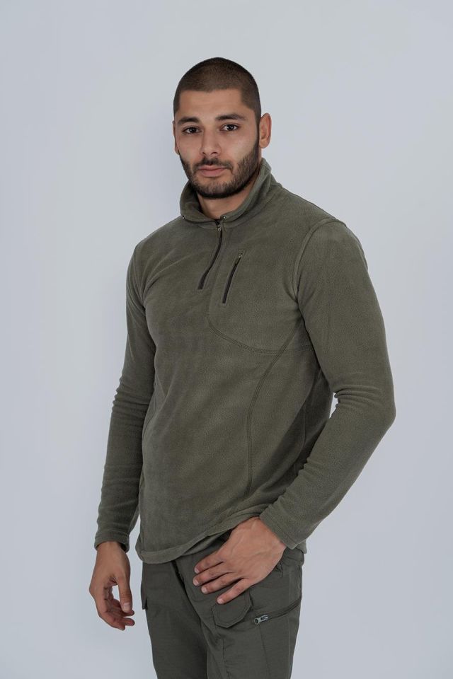 Bikatex Taktik Yarım Fermuarlı Sweatshırt Polar Anti Pilling Fit Dik Yaka Polar - 903 HAKİ - XL