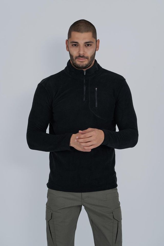 Bikatex Taktik Yarım Fermuarlı Sweatshırt Polar Anti Pilling Fit Dik Yaka Polar - 903 SİYAH - L