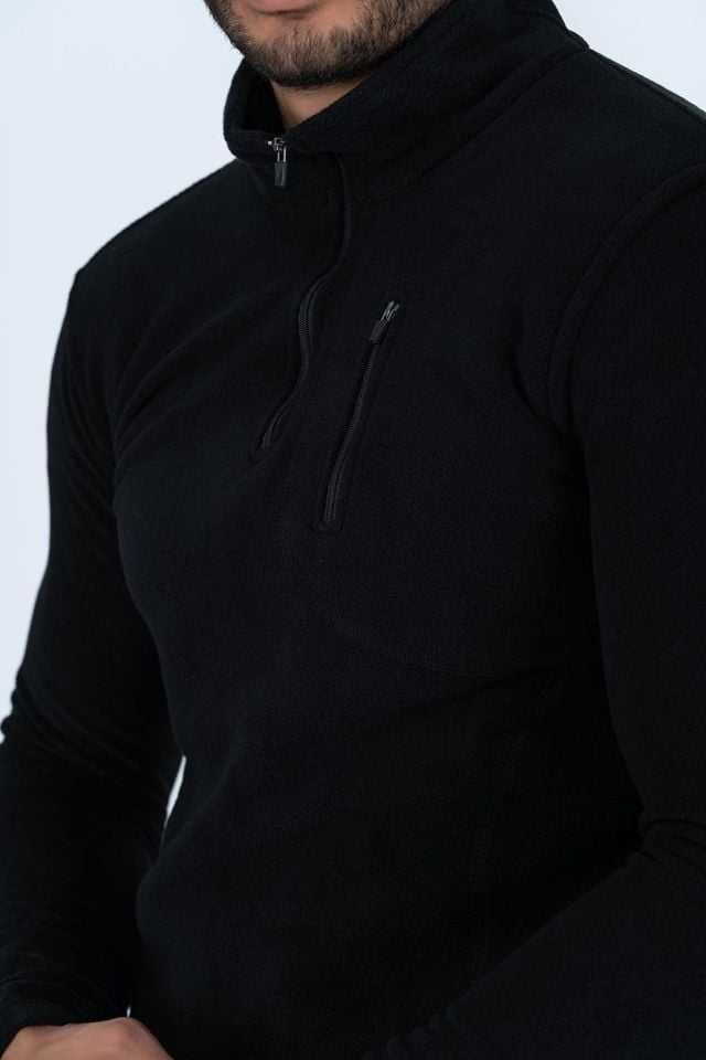 Bikatex Taktik Yarım Fermuarlı Sweatshırt Polar Anti Pilling Fit Dik Yaka Polar - 903 SİYAH - XL