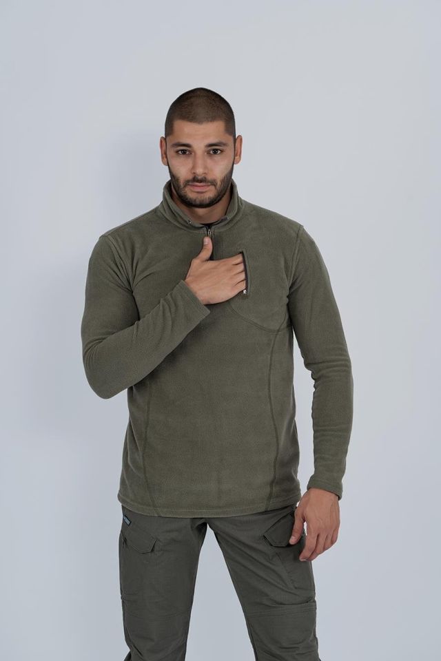 Bikatex Taktik Yarım Fermuarlı Sweatshırt Polar Anti Pilling Fit Dik Yaka Polar - 903 HAKİ - XXL