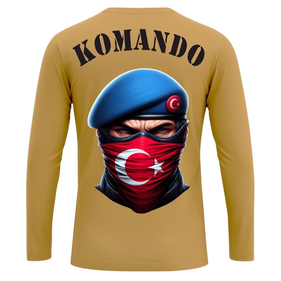 BASKILI TİŞÖRT MICROFİBER BASIC Uzun kol Kısa kol KOMANDO MAVİ BERE (2)