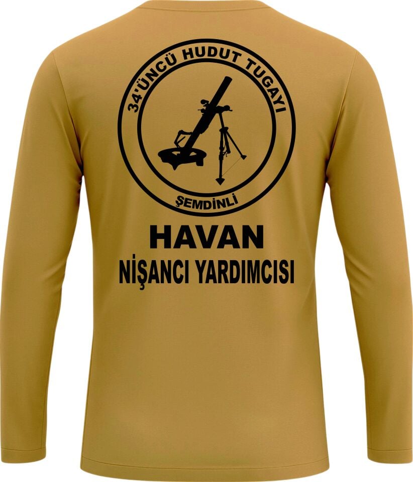 34. Hudut Tugayı Havan Nişancı Yardımcısı Baskılı Uzun Kollu Tişört