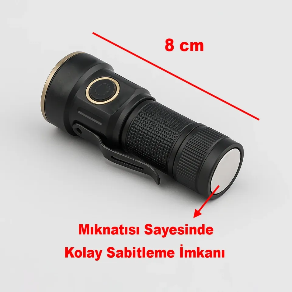 Pratik Şarjlı El Feneri – 800 Lümen, Su Geçirmez, Uzun Ömürlü