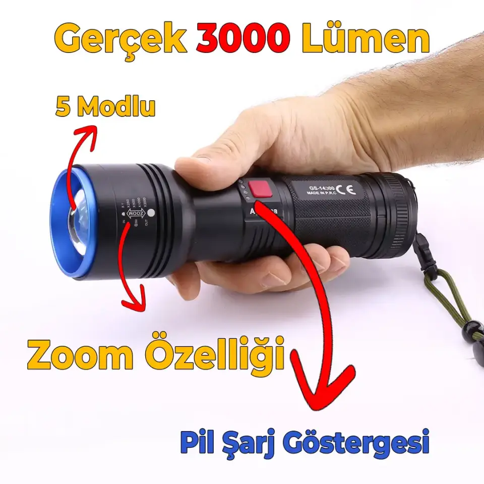 Gold Silver GS-14300 Profesyonel Şarjlı El Feneri