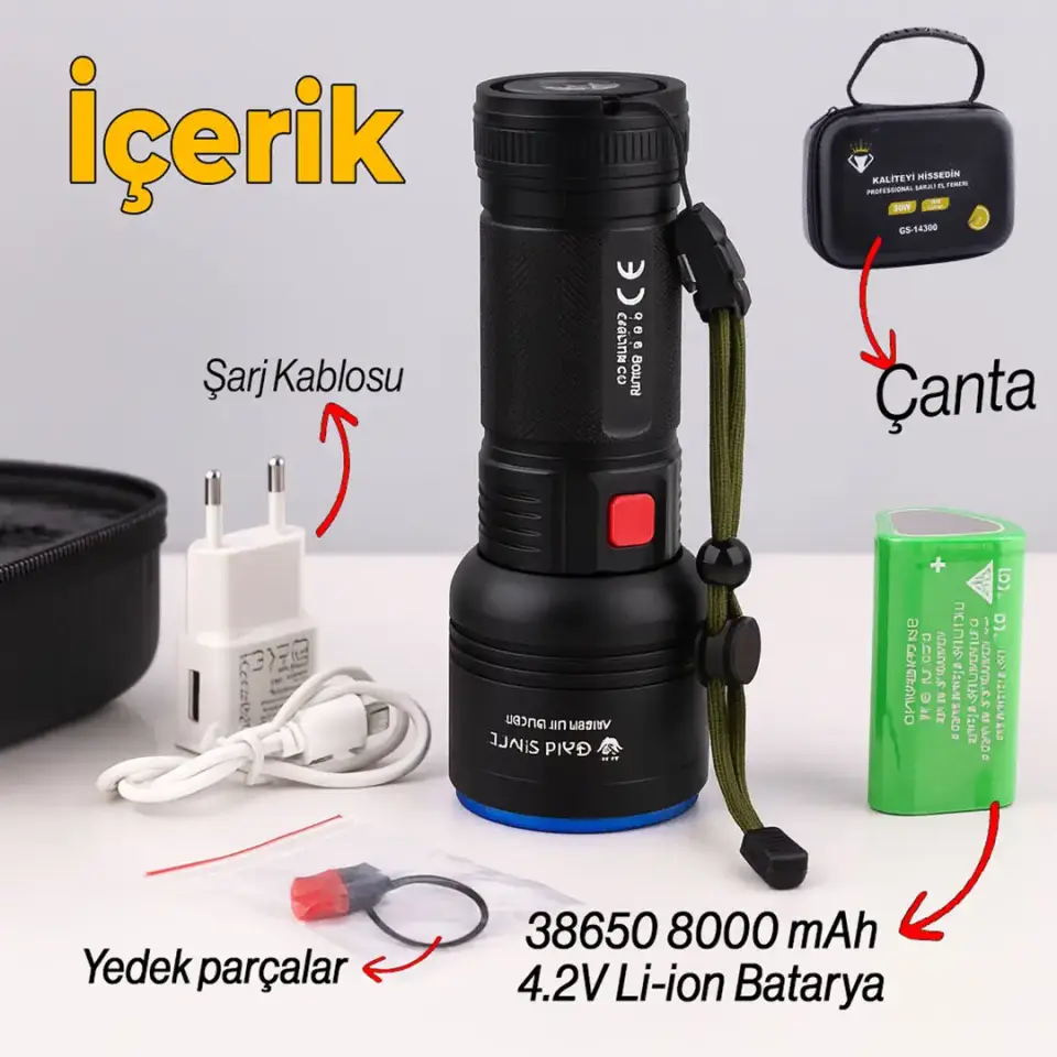 Gold Silver GS-14300 Profesyonel Şarjlı El Feneri